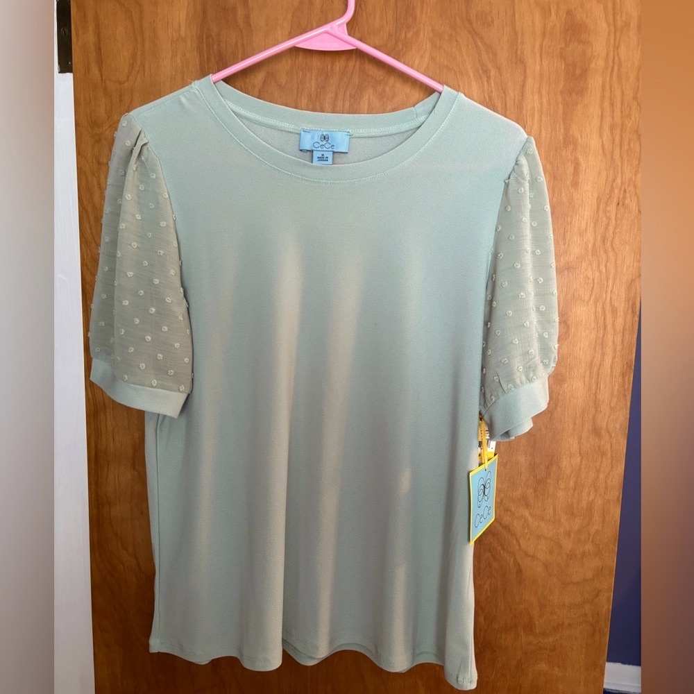 Women's Light Green Top with Textured Sleeves
